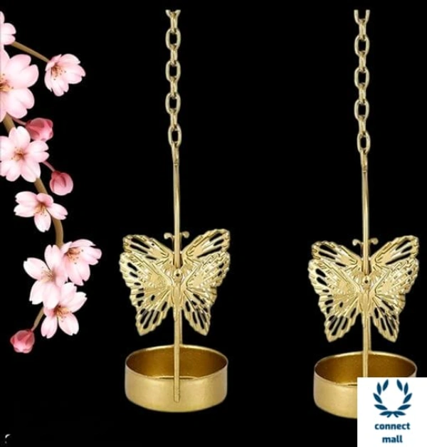Beautiful Golden Butterfly Tea Light Candle Holders Set of 2 - Metal, Set of 2